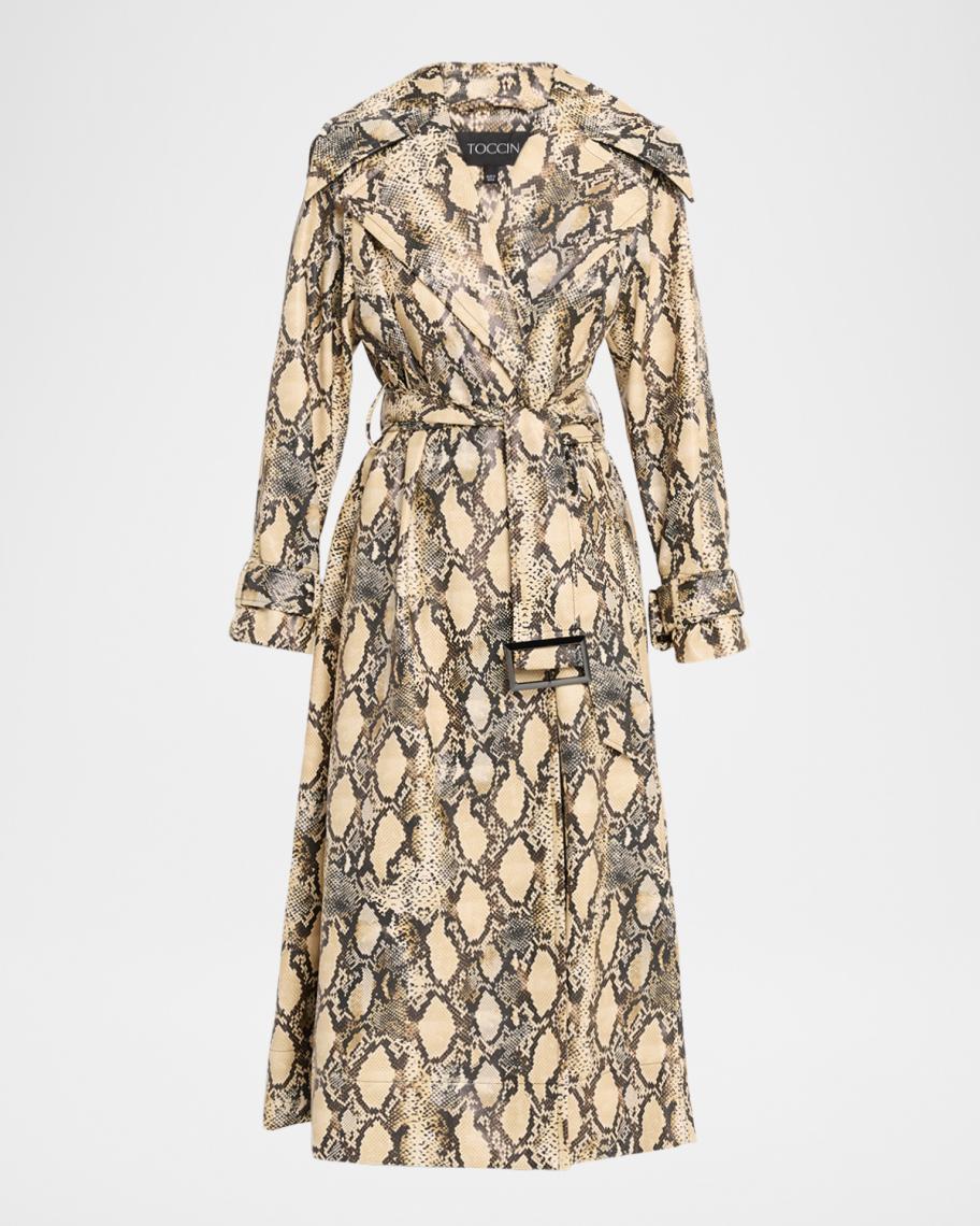 Toccin Chloe Python-Printed Vegan Leather Trench Coat | Neiman Marcus