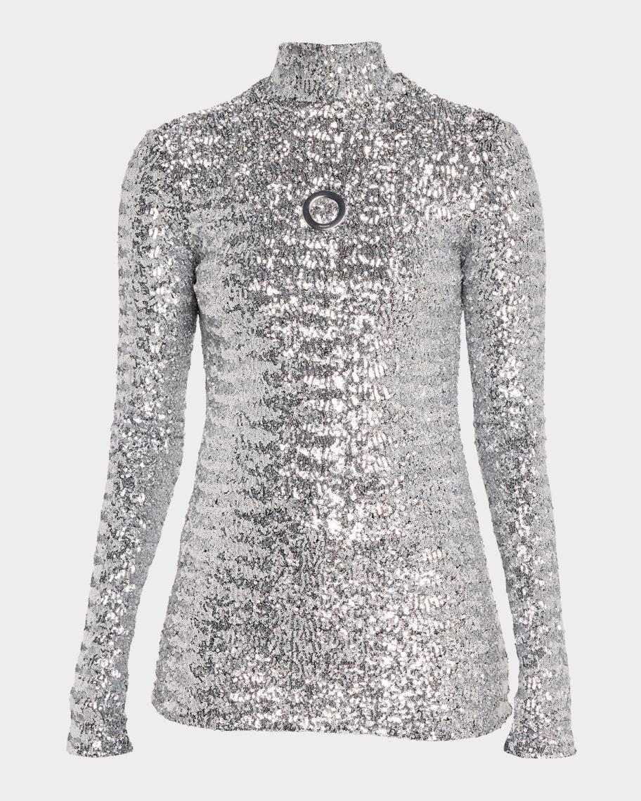 Rabanne Grommet Cutout Sequined Turtleneck Top | Neiman Marcus