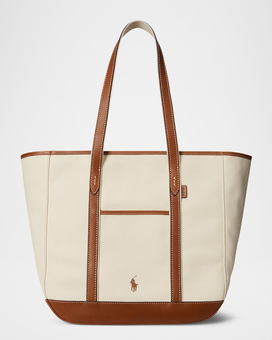 Polo Ralph Lauren Canvas and Leather Medium Tote Bag | Neiman Marcus