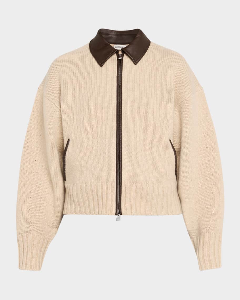 SIMKHAI Zofia Wool Zip Cardigan | Neiman Marcus