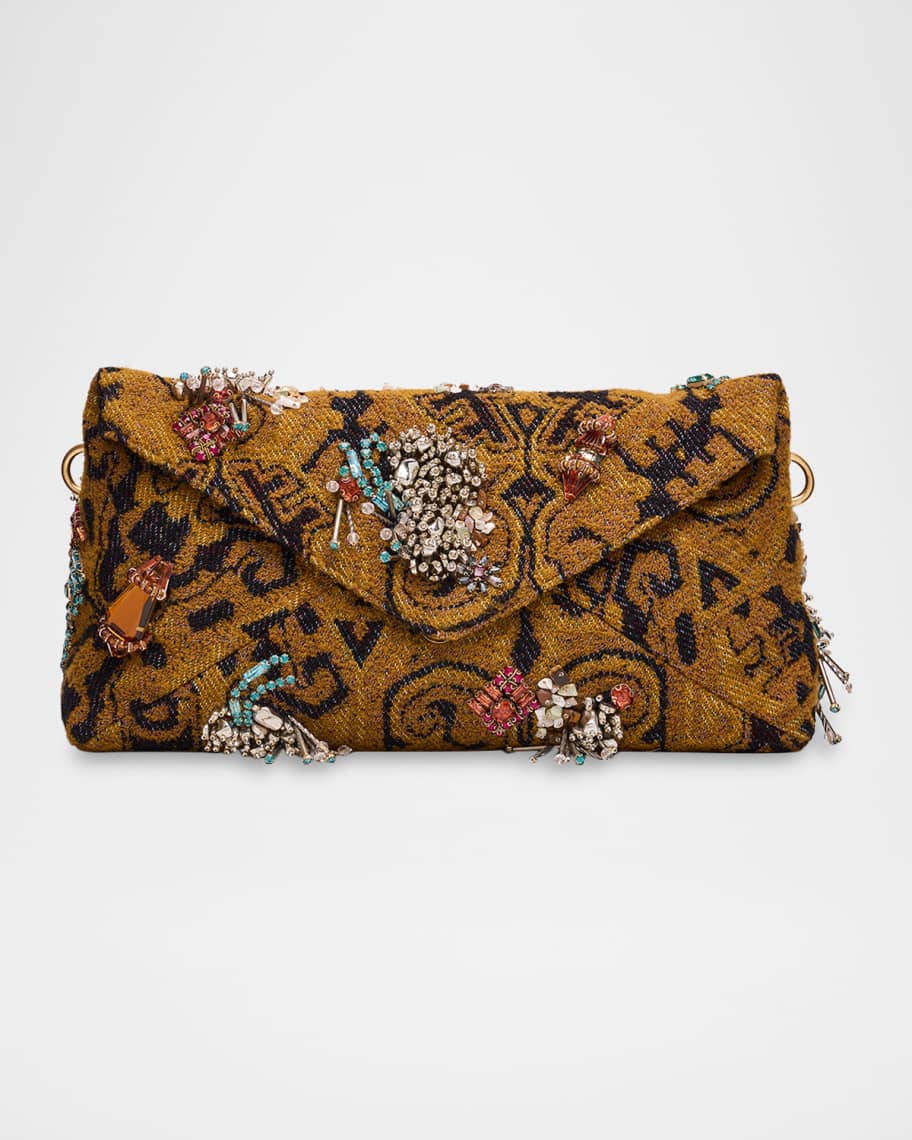 Dries Van Noten Embellished Jacquard Flap Shoulder Bag | Neiman Marcus