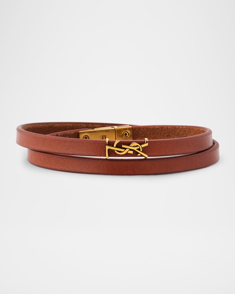 Saint Laurent YSL Thin Double Wrap Leather Bracelet | Neiman Marcus