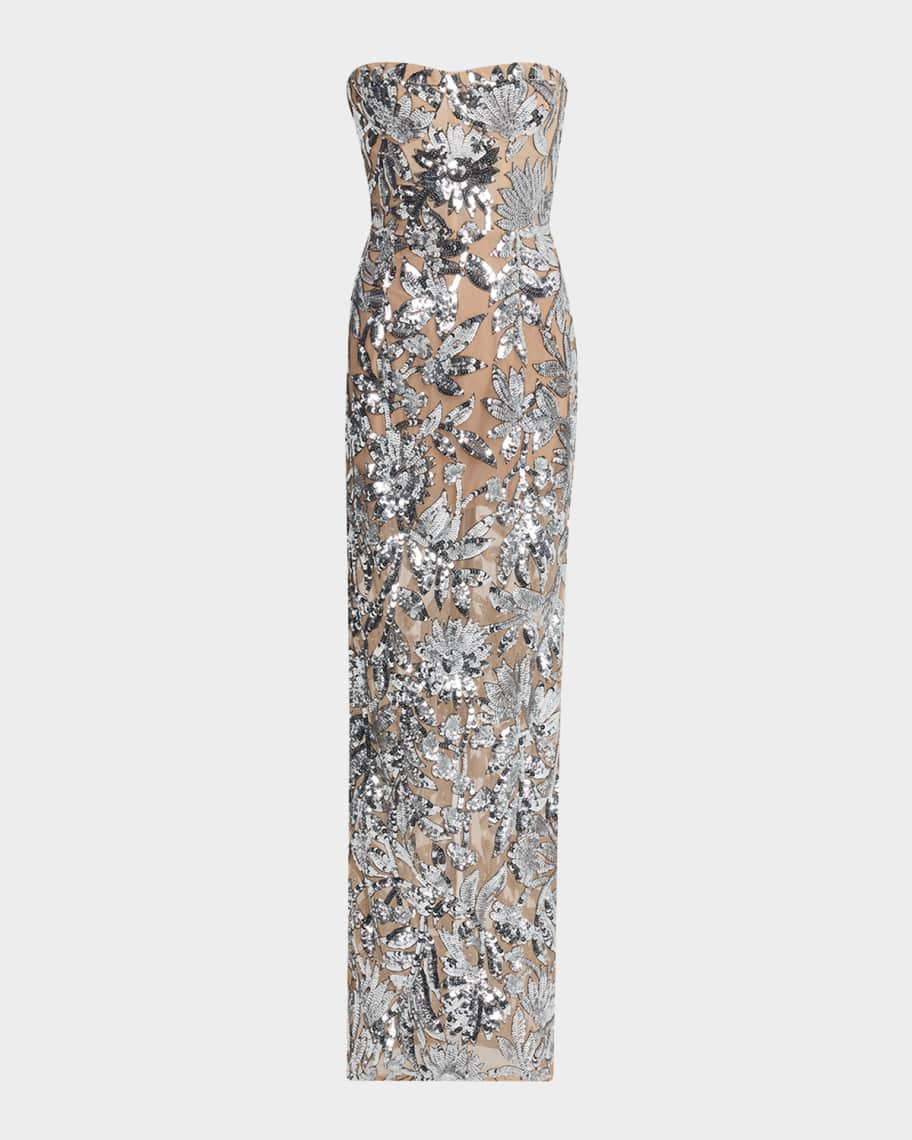 Bronx and Banco Dahlia Strapless Floral Sequin Column Gown | Neiman Marcus