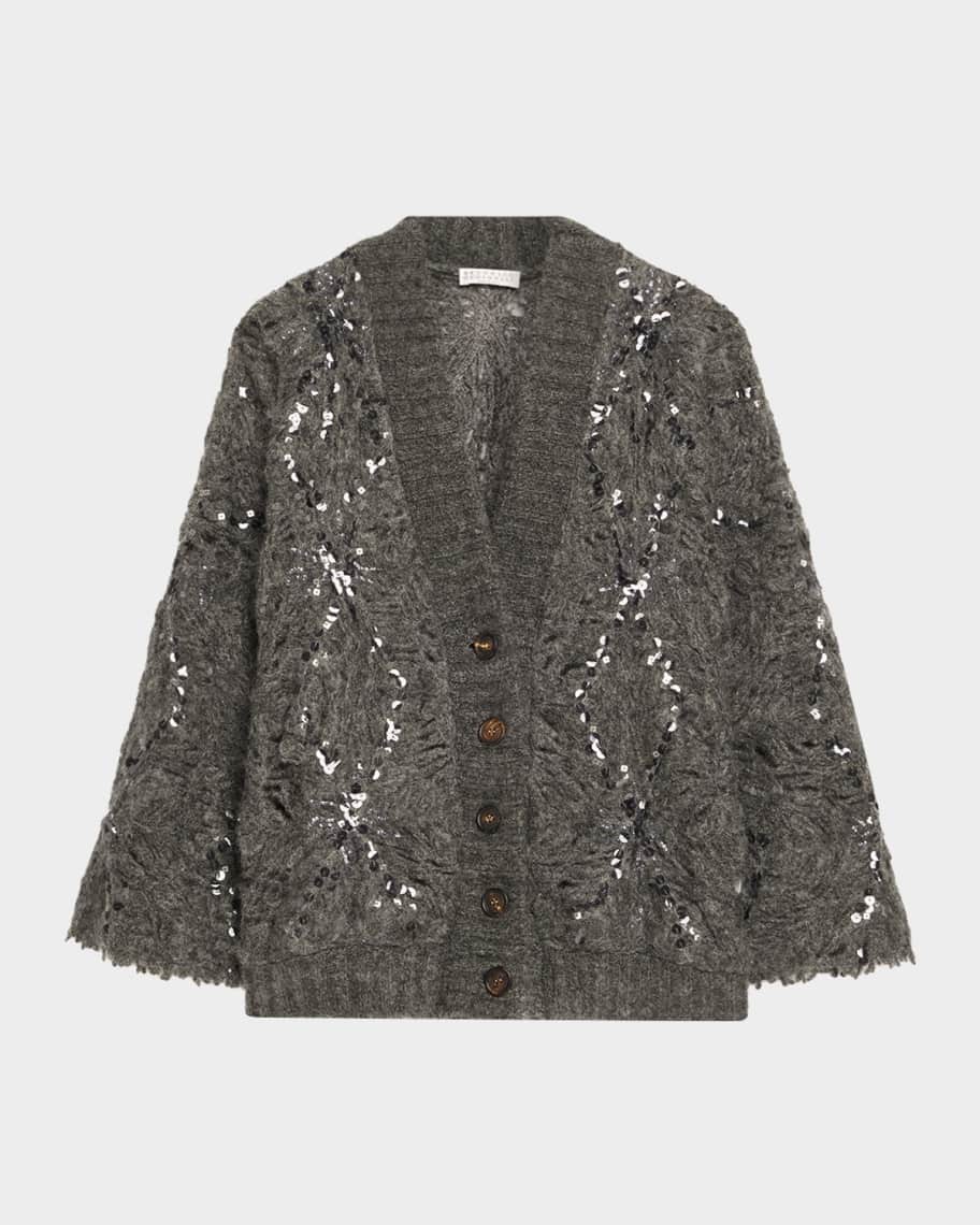 Brunello Cucinelli Frosty Sequined Wool-Cashmere V-Neck