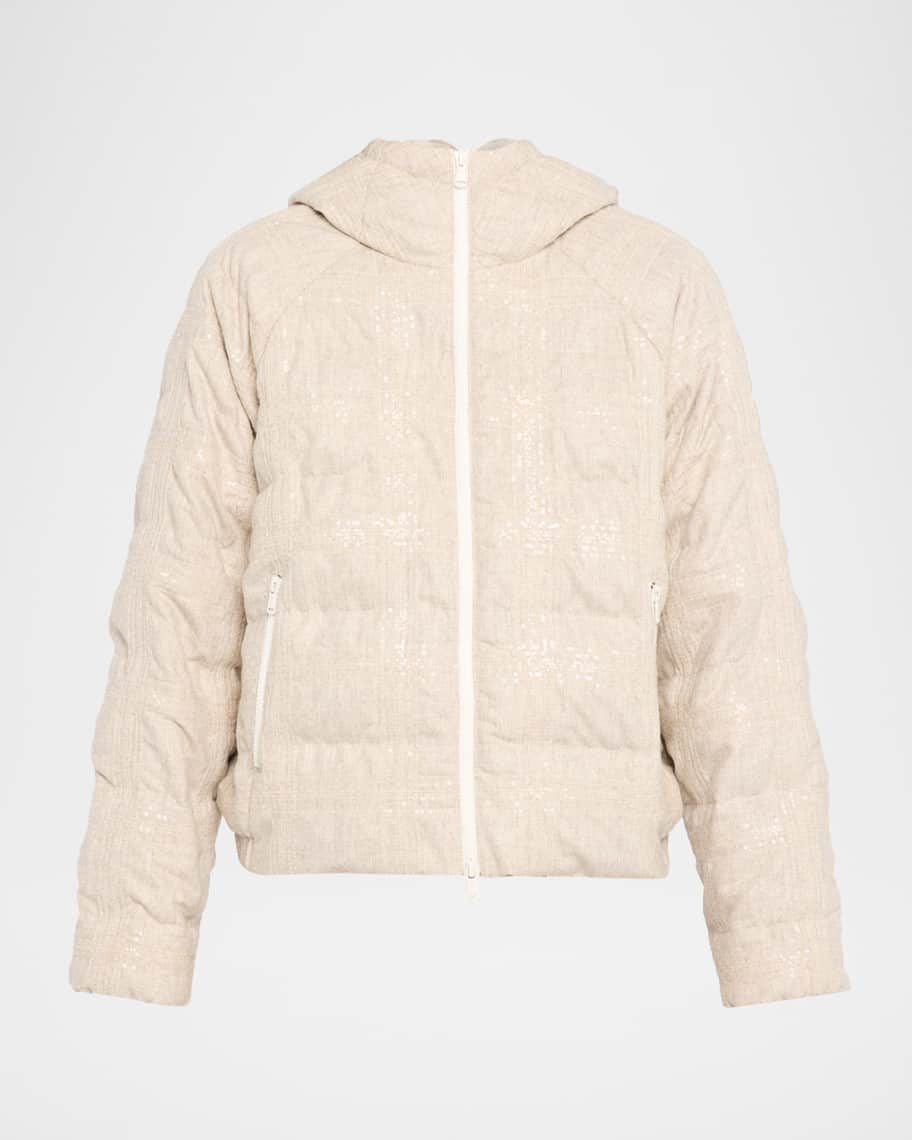 Brunello Cucinelli Pailette Check Wool Flannel Puffer Jacket