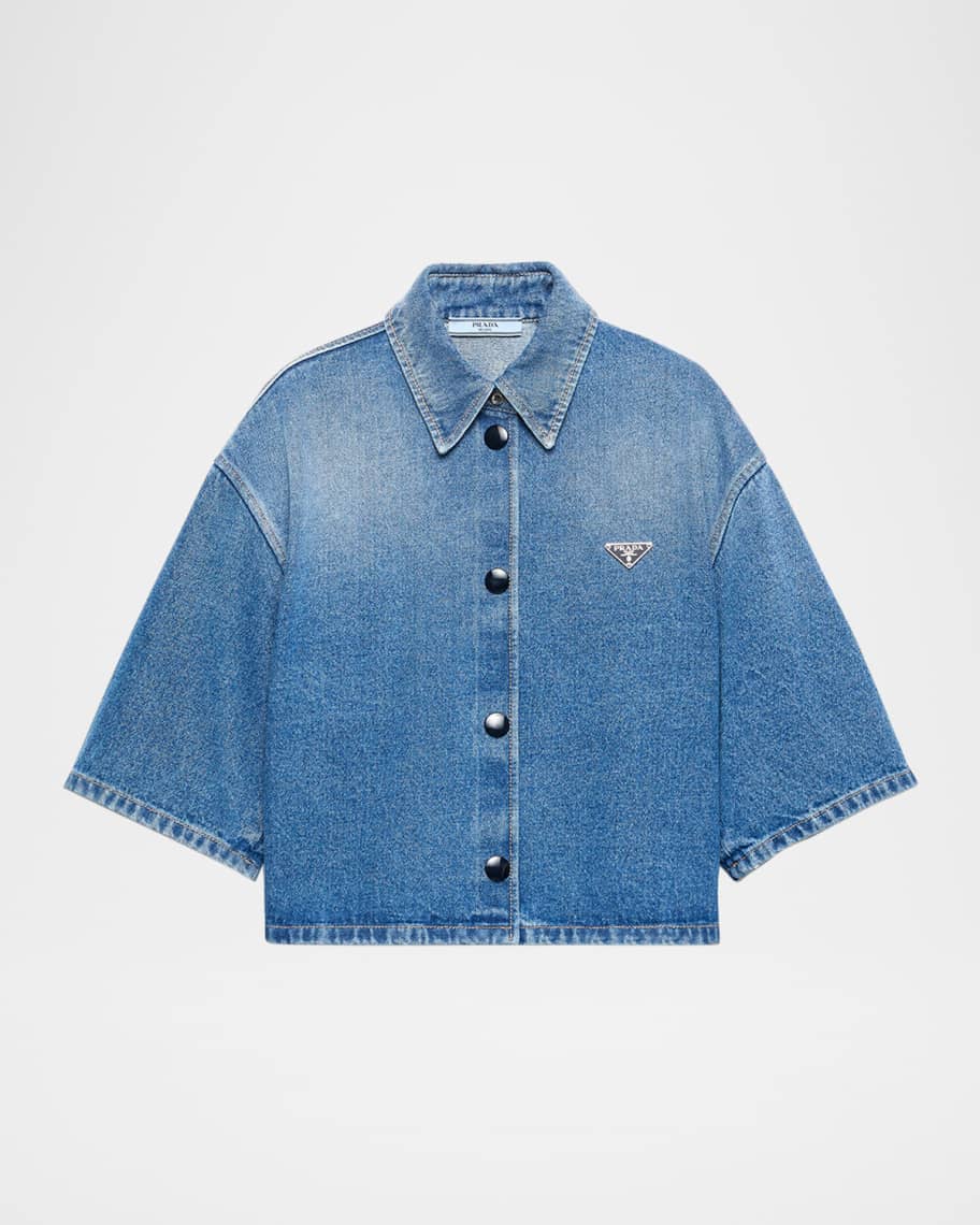 Prada Short-Sleeve Cropped Denim Shirt | Neiman Marcus