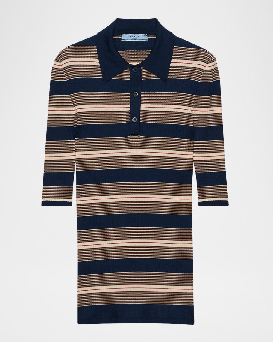 Prada Striped Cotton Rib Polo Shirt | Neiman Marcus