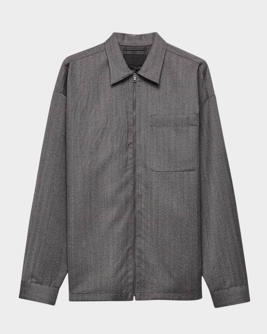 Prada Men's Wool Zipper Collared Shirt | Neiman Marcus