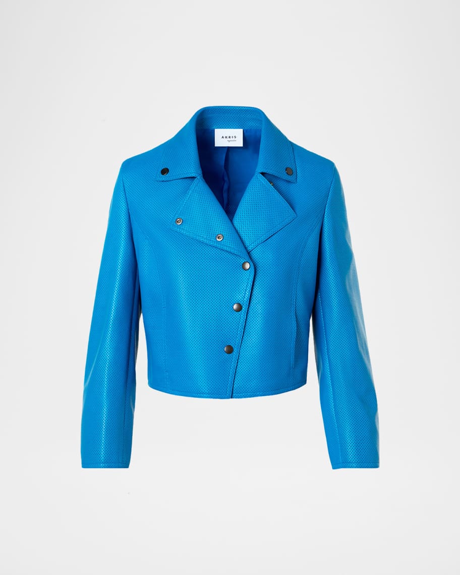 AKRISジャケット Akris punto Perforated Leather Crop Moto Jacket | Neiman Marcus