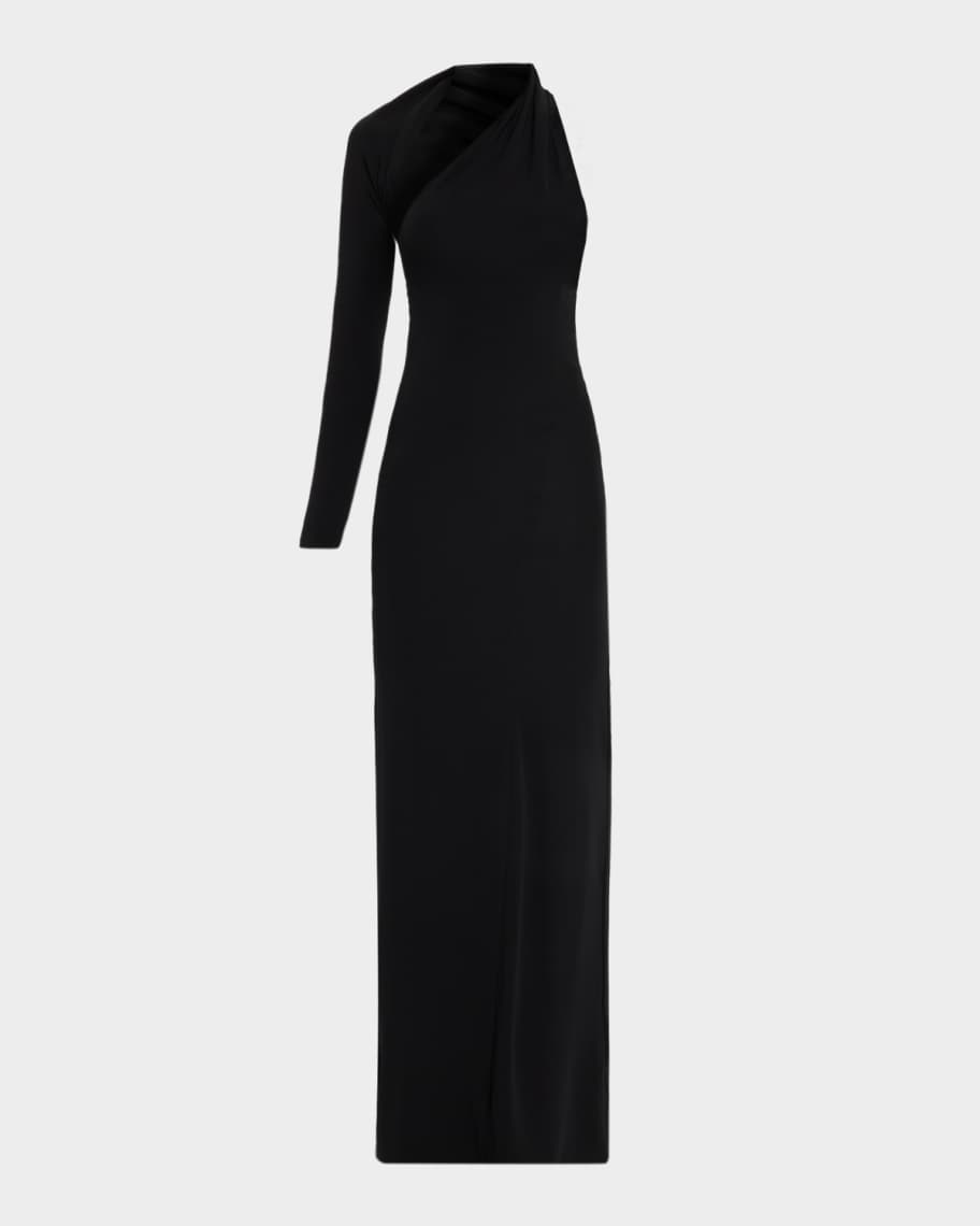 Courreges One-Shoulder Wrapped Crepe Maxi Dress | Neiman Marcus