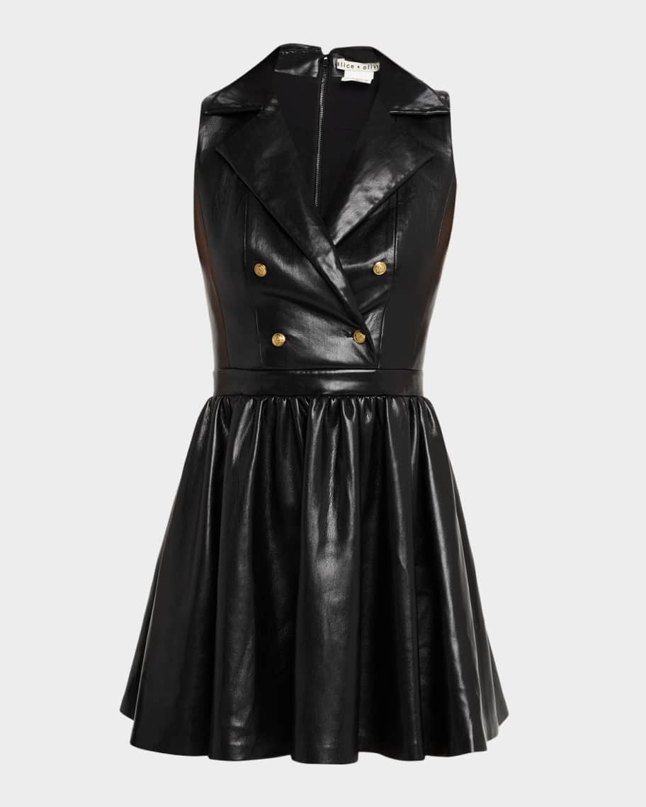 chinese dress ladies Valentino Lace-Yoke Leather Dress Rosso Red Ladies – Afashionistastore main image 0