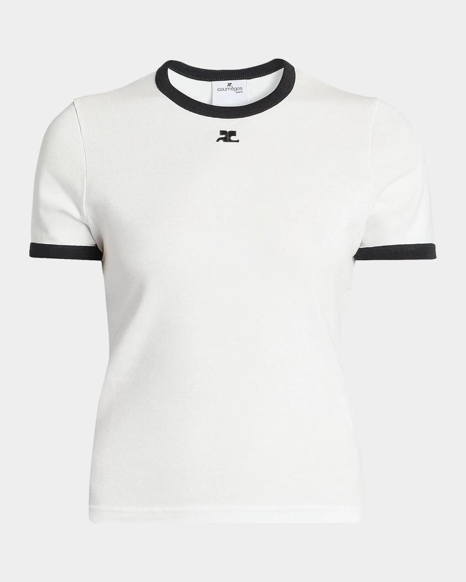 Courreges Contrast Trim Short-Sleeve T-Shirt | Neiman Marcus