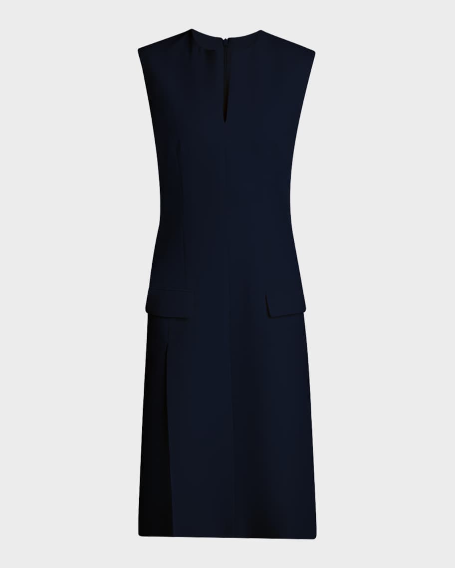 Ferragamo Split V-Neck Sleeveless Crepe Midi Dress | Neiman Marcus