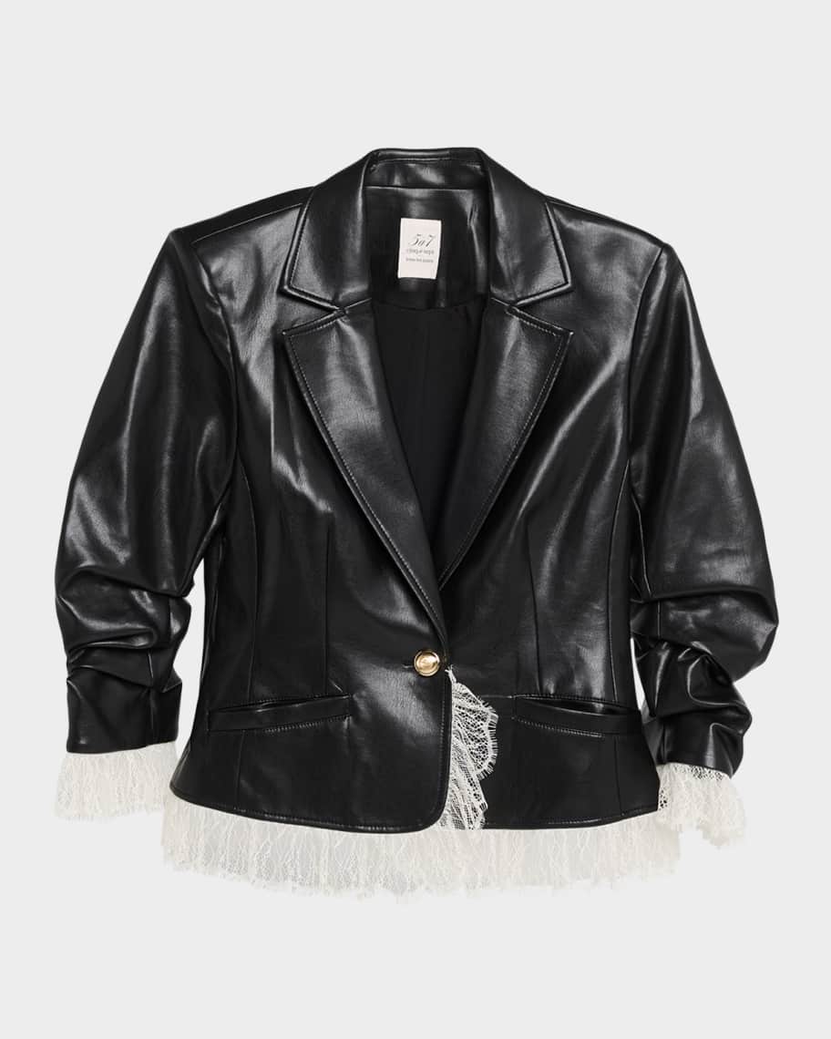 Cinq a Sept Lace-Trim Vegan Leather Blazer | Neiman Marcus