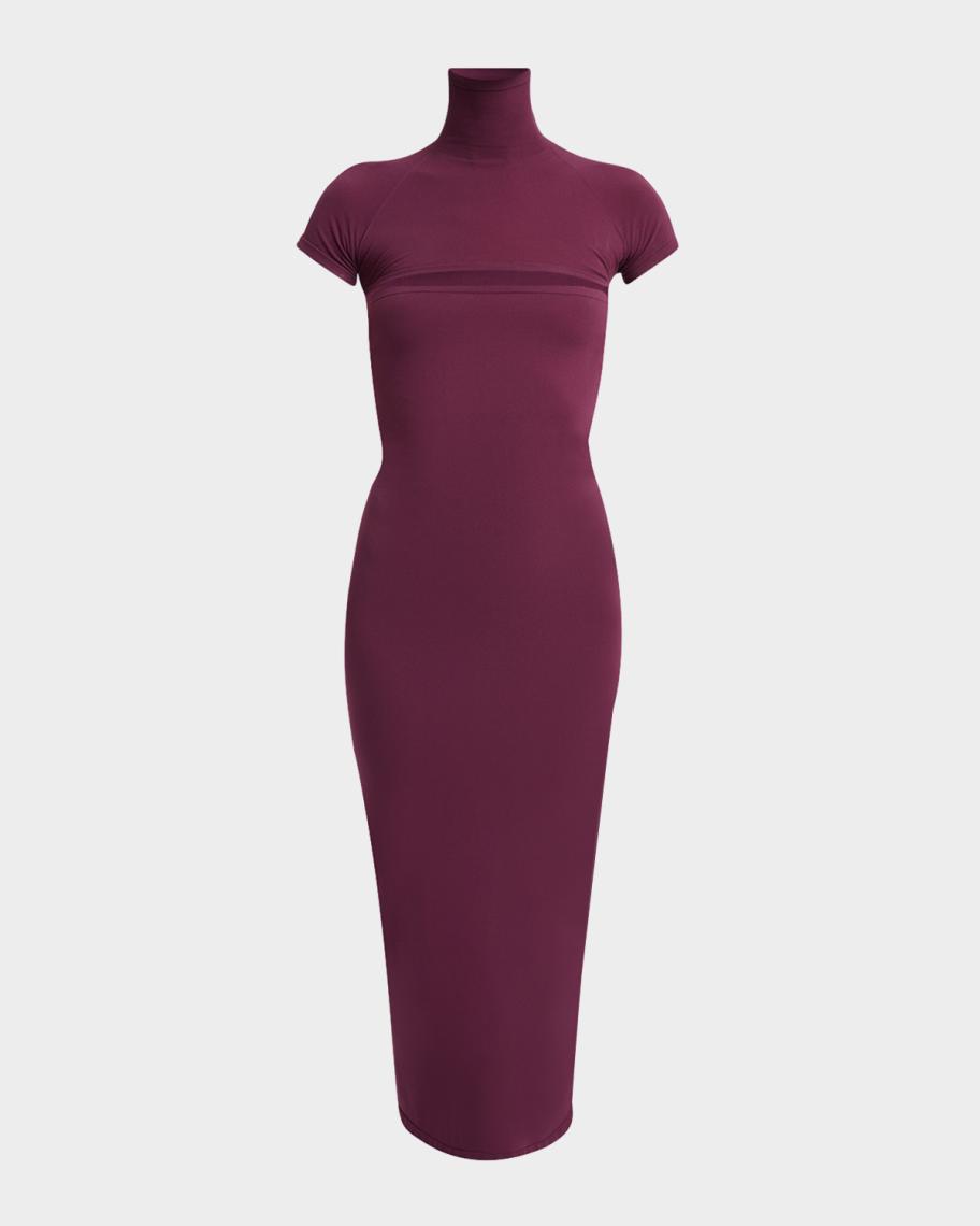 alaia one shoulder cutout stretch jersey midi dress AlaÏA-Fitted Knit Cut-Out Dresses Bordeaux-Dresses Stretch Active