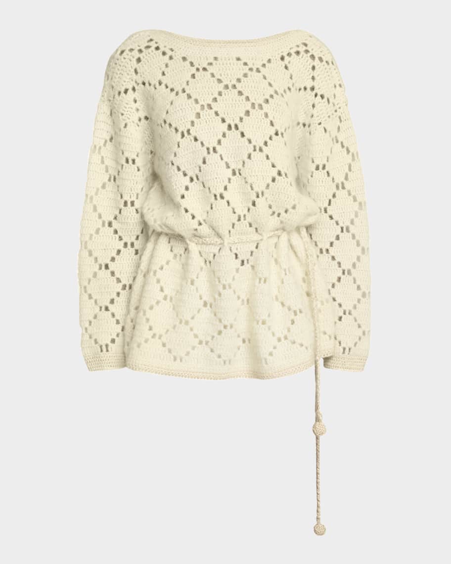 isabel marant sweater dress Gisole paneled pointelle-knit turtleneck maxi feminine silhouette Isabel Marant Merida Belted Pointelle