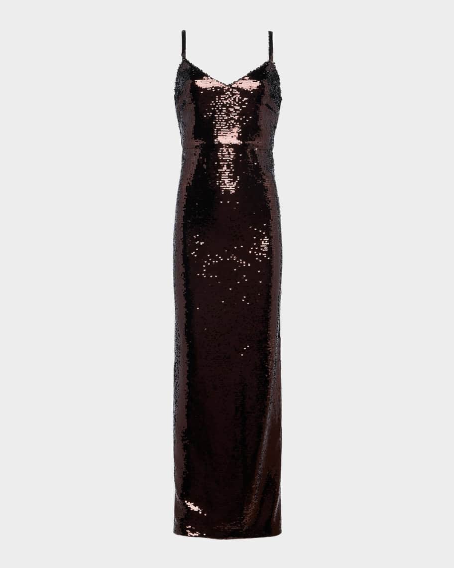 l'agence karma sequin sleeveless maxi dress L'AGENCE Karma Sequin Maxi Dress In White Sequin