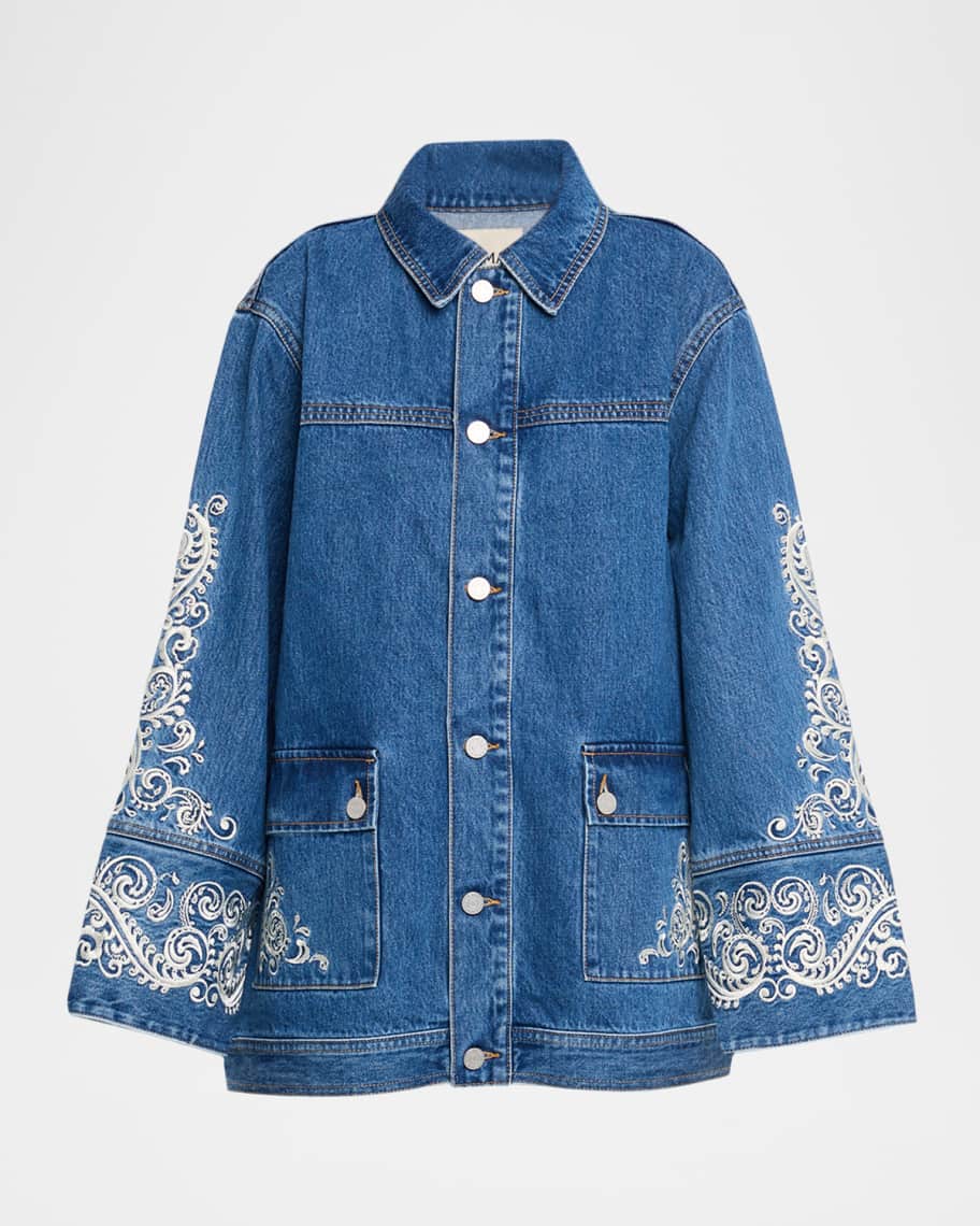 DENIMS 12inchレコード中古 ALEMAIS Jacones Embroidered Denim Jacket | Neiman Marcus