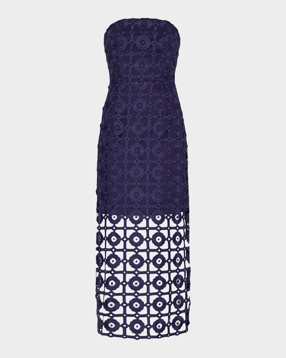 Milly Kait Strapless Tiled Lace Midi Dress | Neiman Marcus