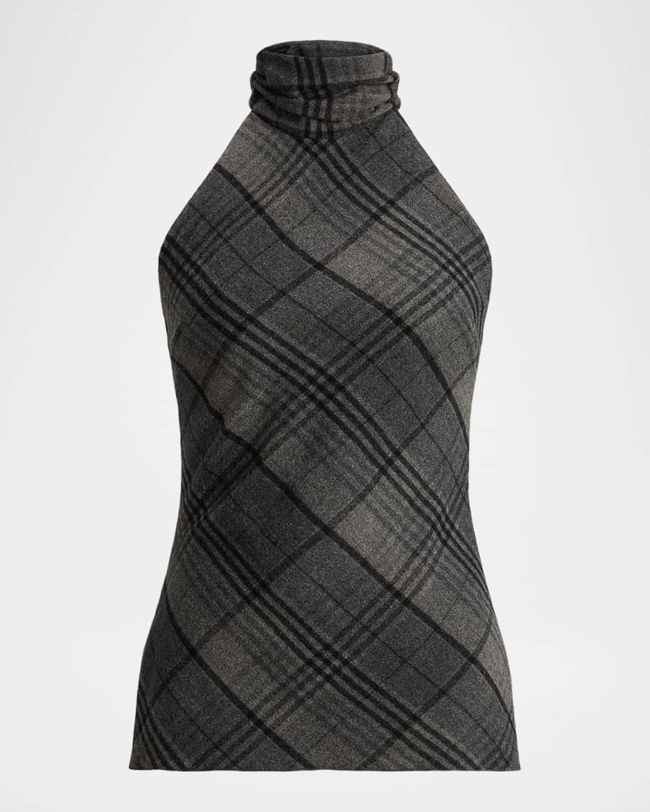 Ralph Lauren Plaid Mock-Neck Halter Top | Neiman Marcus