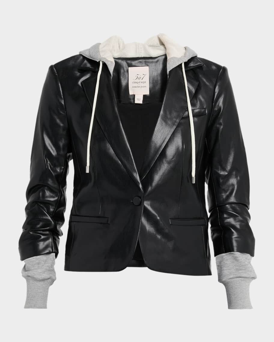 Cinq a Sept Hooded Vegan Leather Combo Blazer | Neiman Marcus