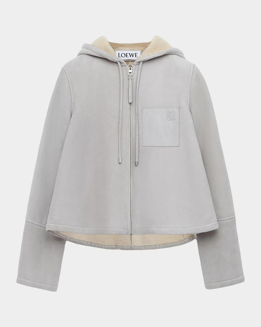 Loewe Shearling-Lined Leather Hooded Jacket