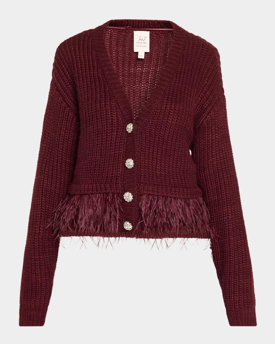 良品✨アメリ✨ FEATHER OVER CARDIGAN WITH VEST Cinq à Sept Krissi Feather-Trim Cardigan | Neiman Marcus