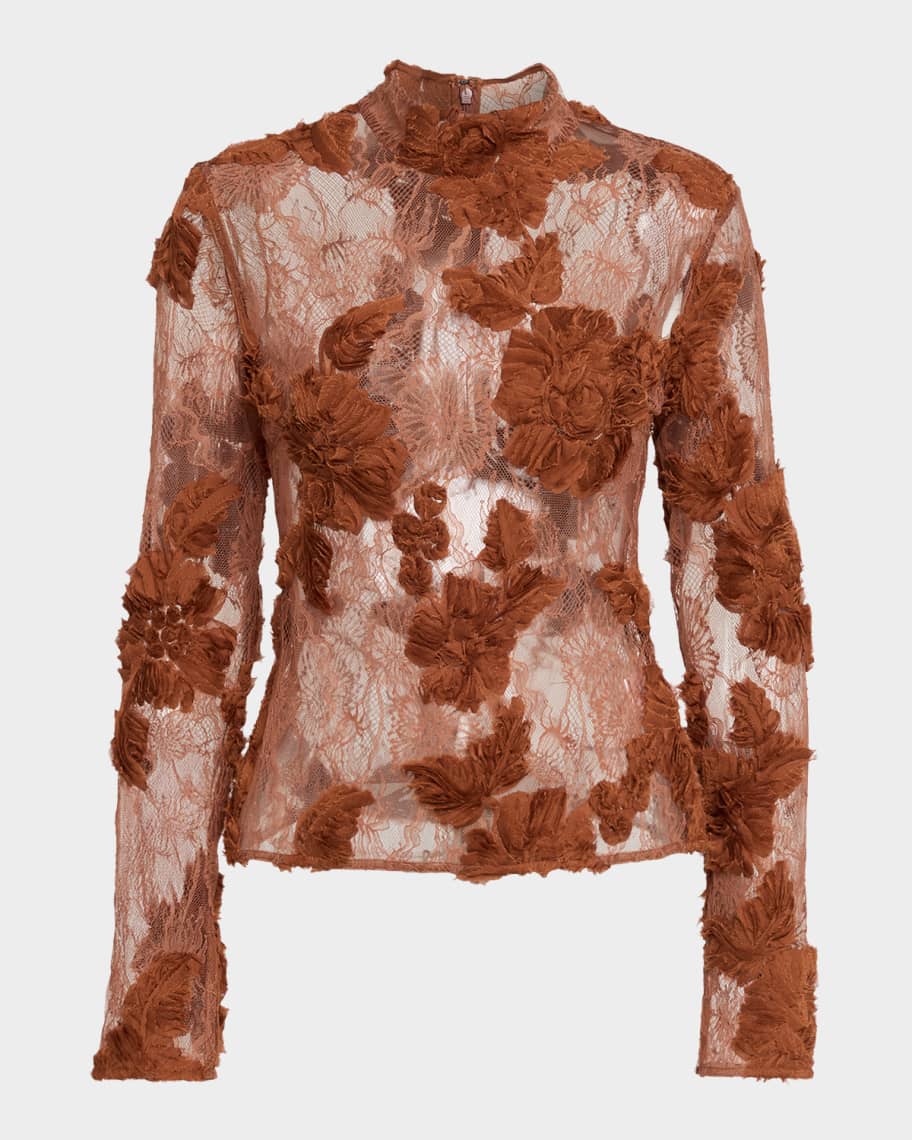 AKNVAS Freja Floral Lace Mock-Neck Top | Neiman Marcus