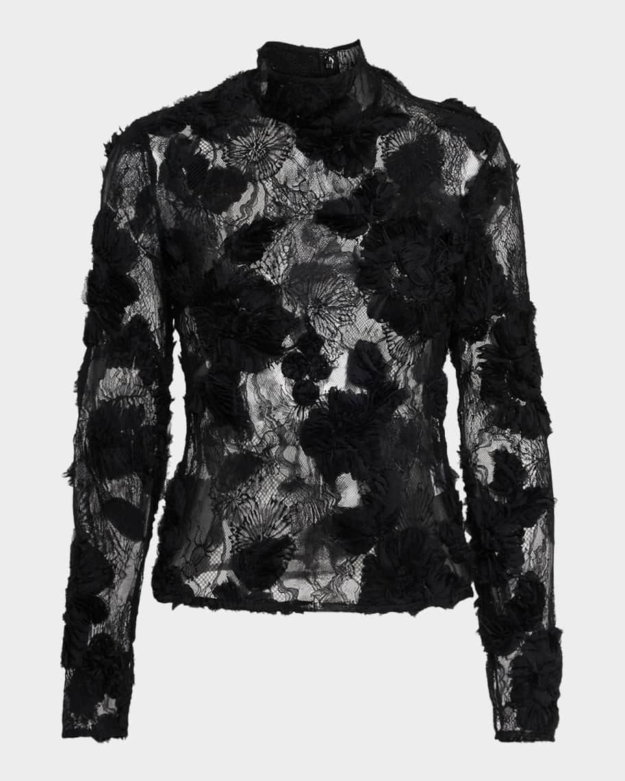 AKNVAS Freja Floral Lace Mock-Neck Top | Neiman Marcus