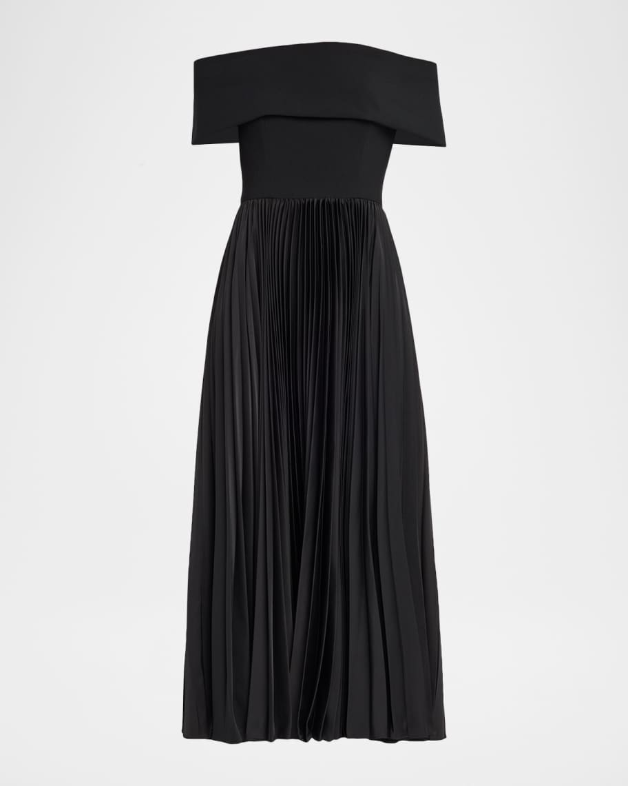 Hutch Stockton Pleated Off-Shoulder Midi Dress | Neiman Marcus