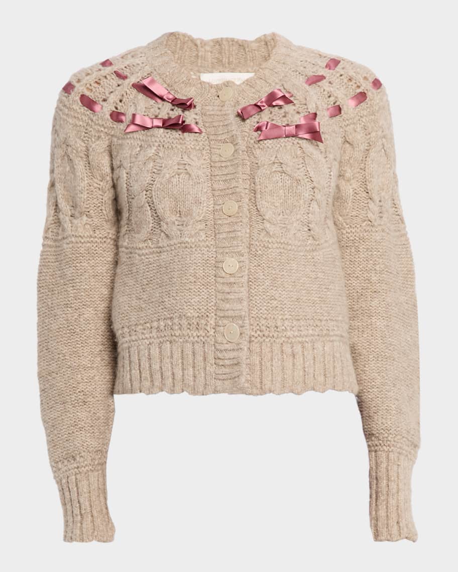 LoveShackFancy Clementian Alpaca-Blend Ribbon Cardigan | Neiman Marcus