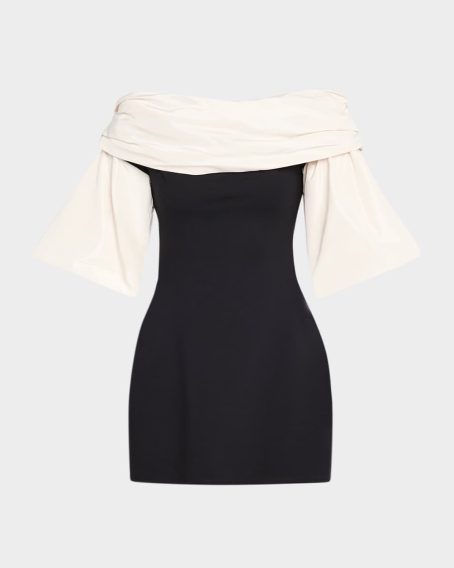 black and white off the shoulder dress Off-Shoulder Dress in Black White Lace