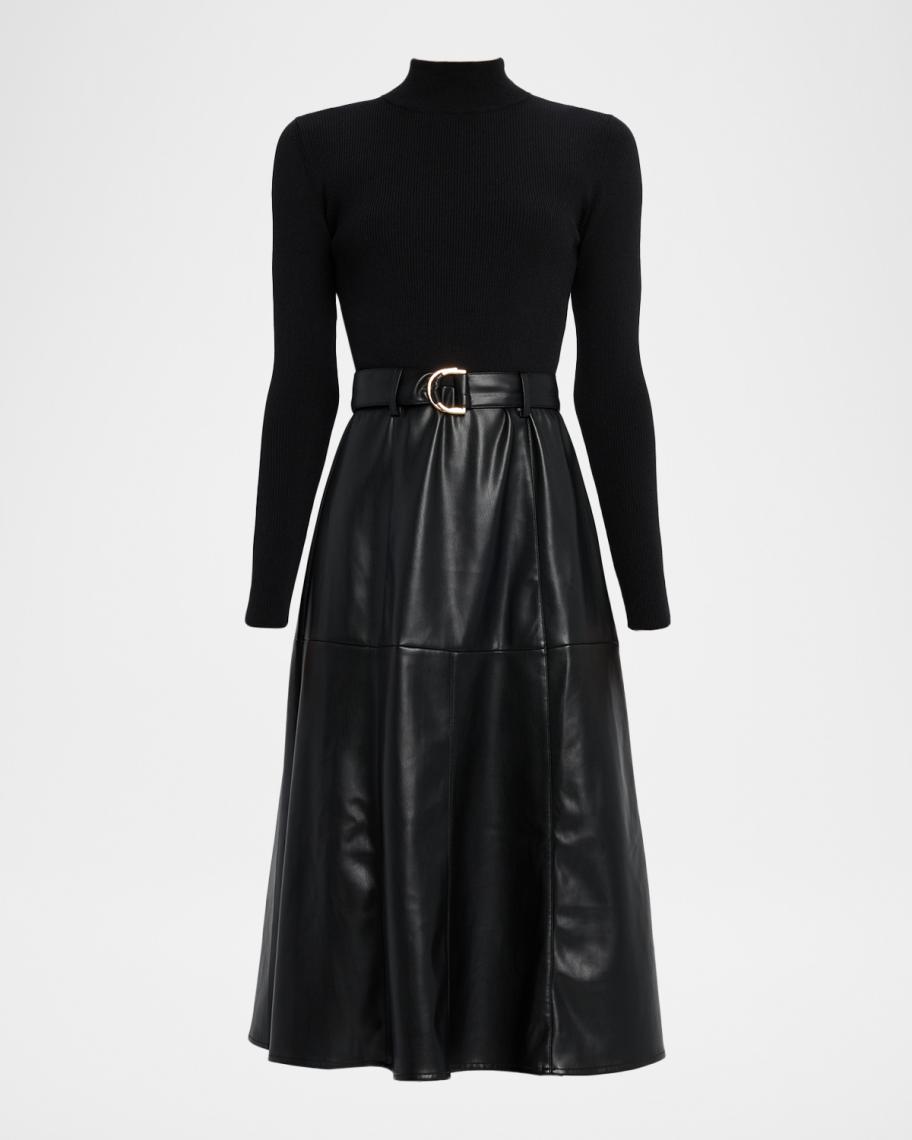 t tahari collared faux leather dress Elie The Miranda Mixed Media Knit & Midi SpringBridesmaid