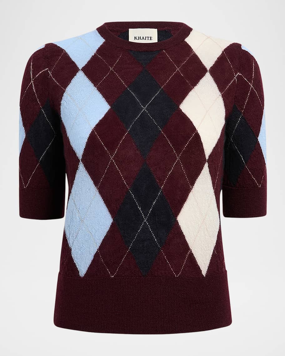 Khaite Anders Argyle Cashmere Short-Sleeve Sweater | Neiman Marcus