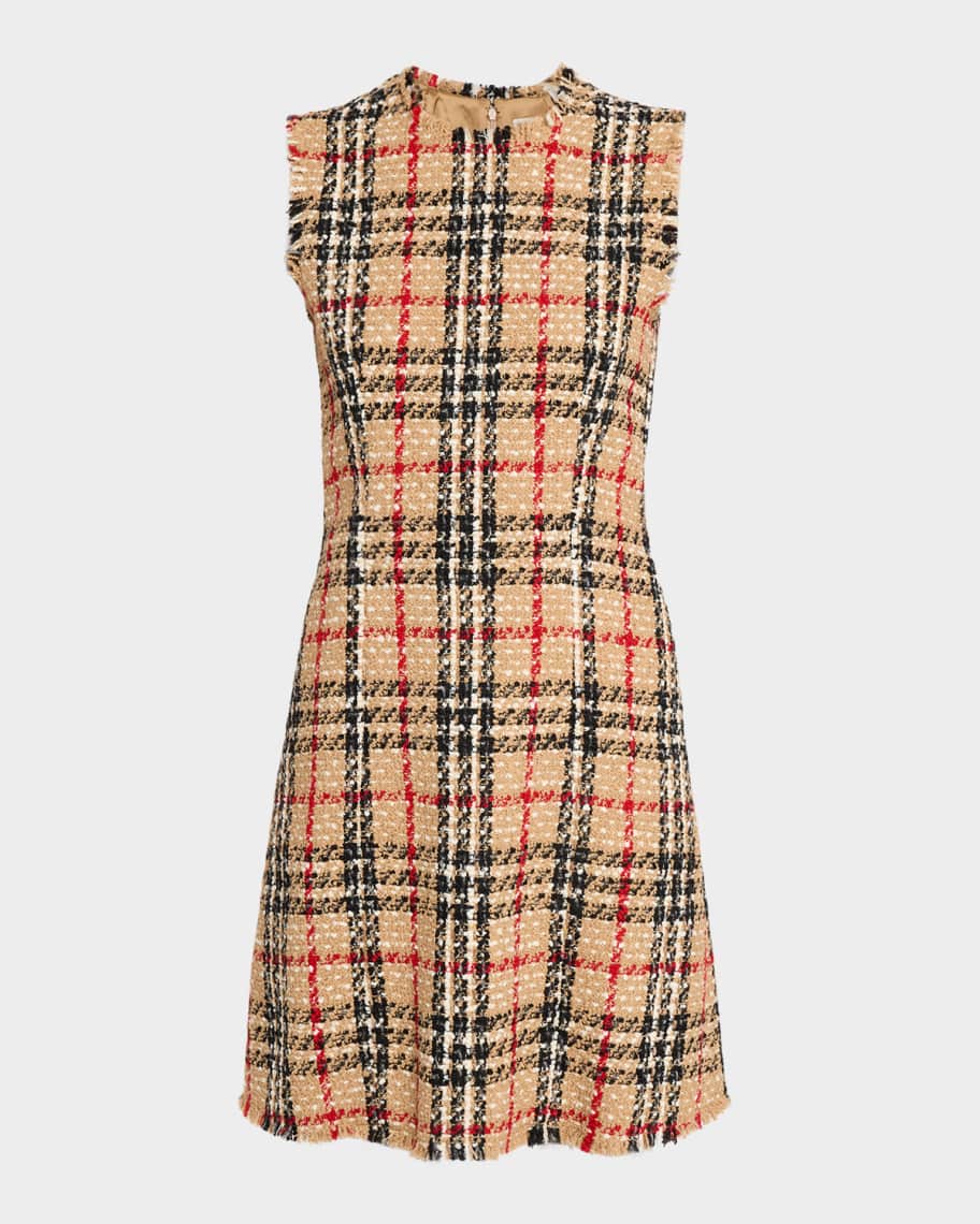 Burberry Abigail Check Wool-Blend Bouclé Mini Dress | Neiman Marcus