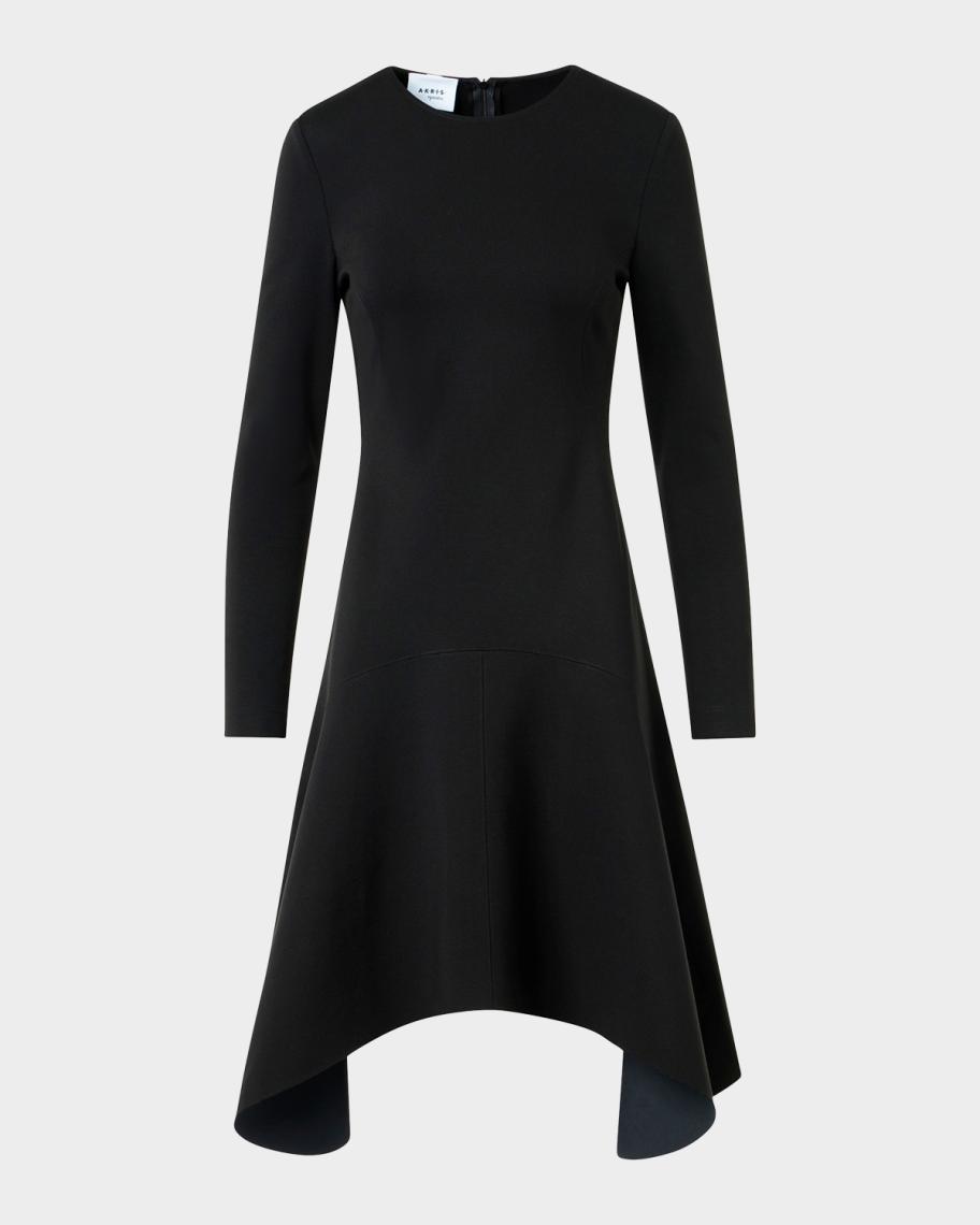 Akris punto Long-Sleeve Jersey Handkerchief-Hem Dress | Neiman Marcus