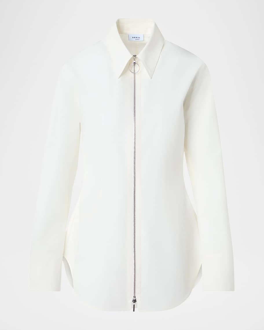 Akris punto Zip-Front Cotton Poplin Collared Shirt | Neiman Marcus
