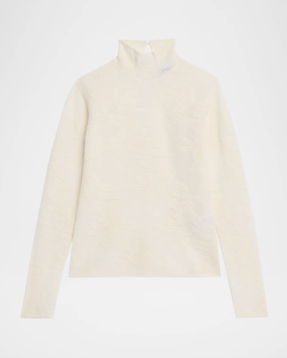 Ganni Sheer Floral Jacquard Turtleneck | Neiman Marcus