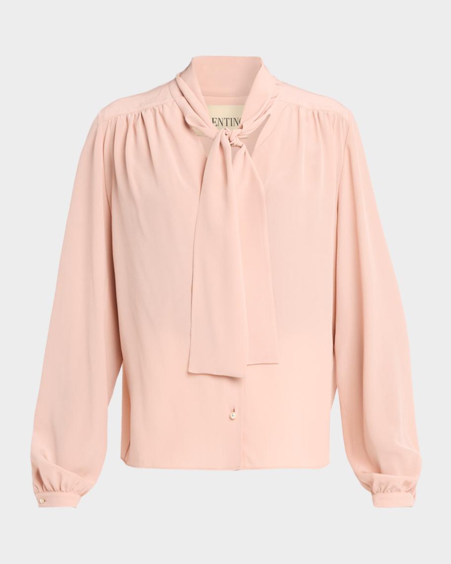 Valentino Garavani Neck Scarf Silk Crepe Shirt | Neiman Marcus