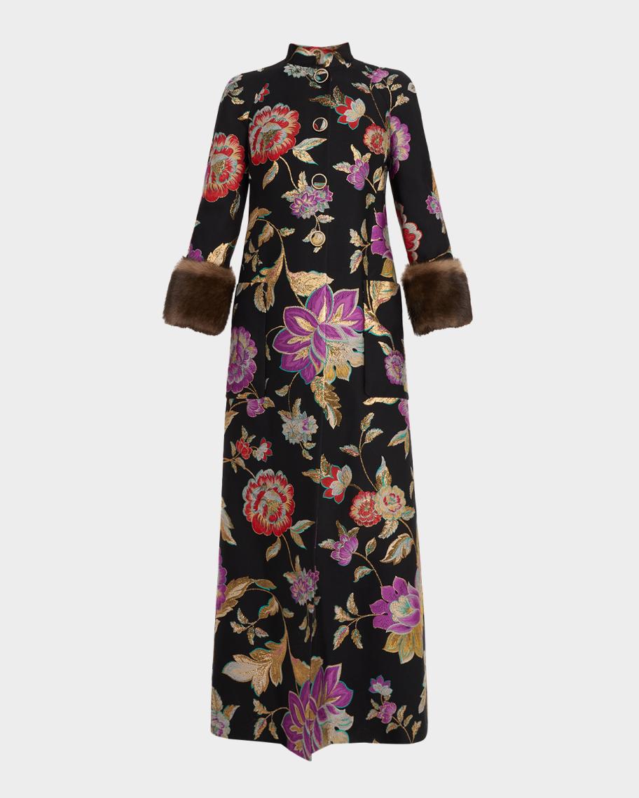 Valentino Garavani Sheep Shearling-Cuffs Metallic Floral Jacquard