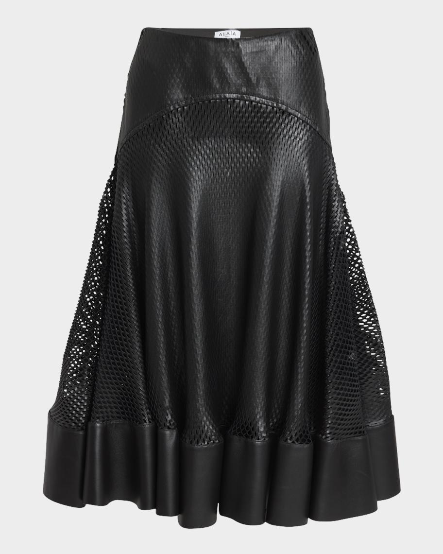 ALAIA Perforated Leather Flare Skirt | Neiman Marcus