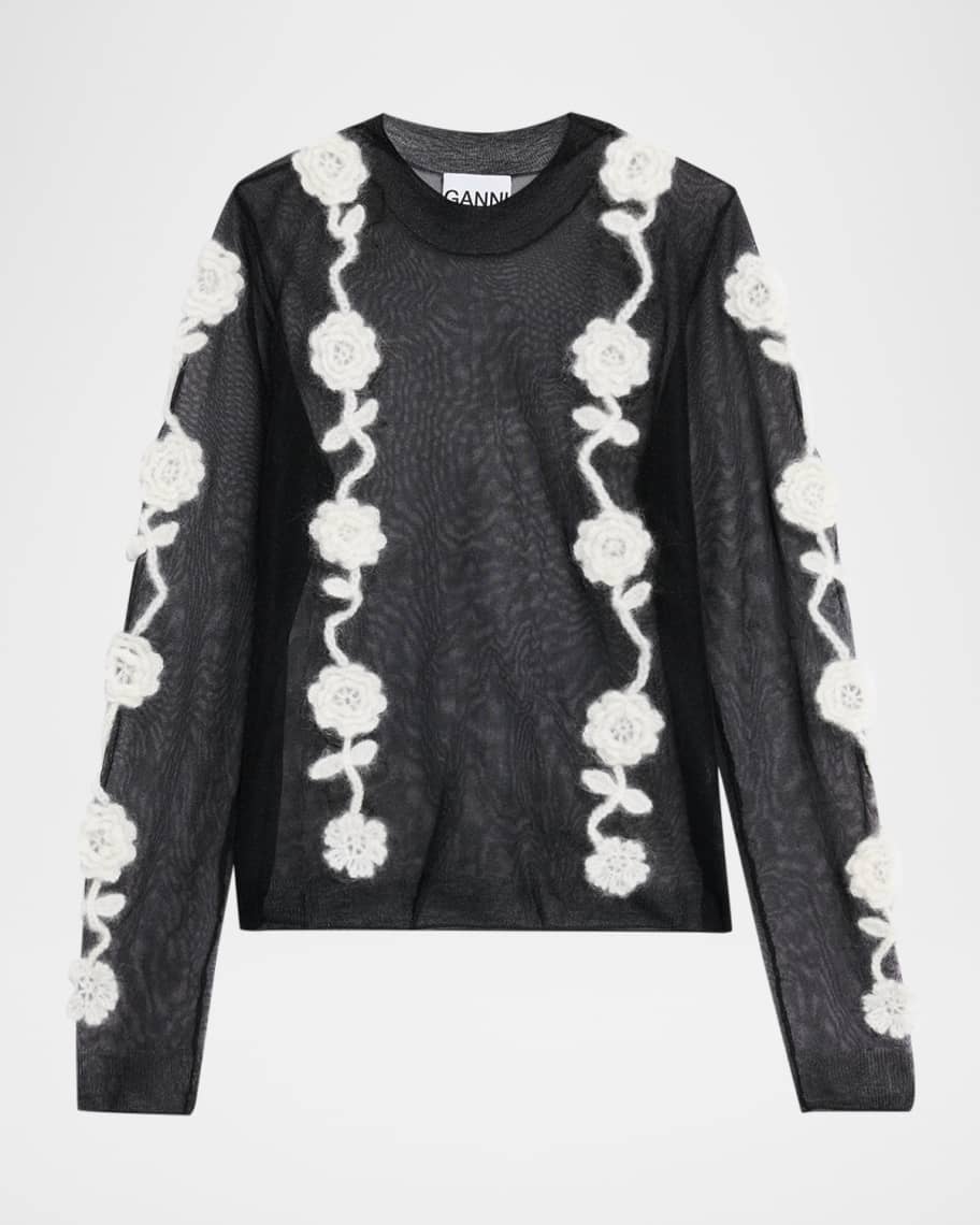 Ganni Sheer Floral Crochet Top | Neiman Marcus