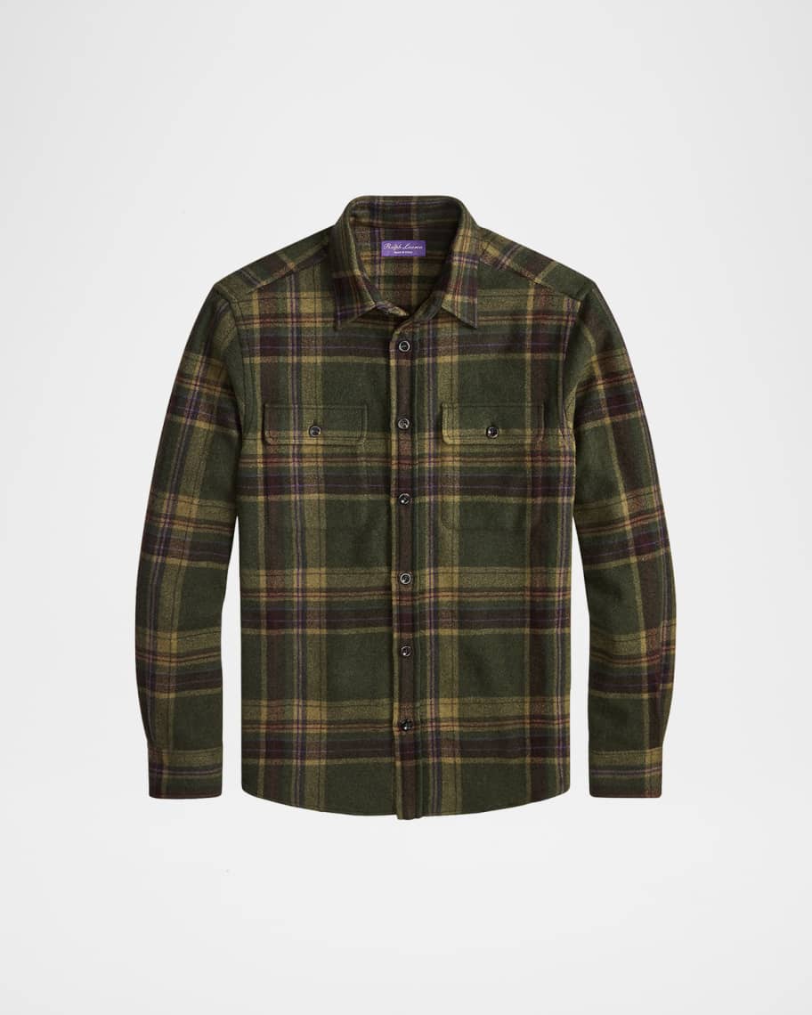 [パープルレーベル] RALPH LAUREN カシミヤシャツ グレンチェック Ralph Lauren Purple Label Men's Cashmere Plaid Overshirt | Neiman