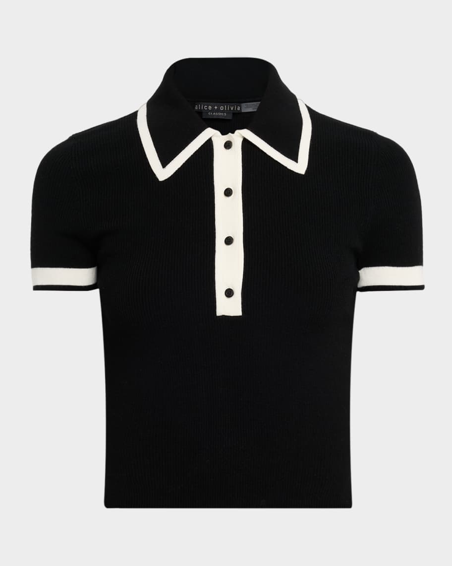 ALICE + OLIVIA Pia Wool-Blend Knit Polo | Neiman Marcus