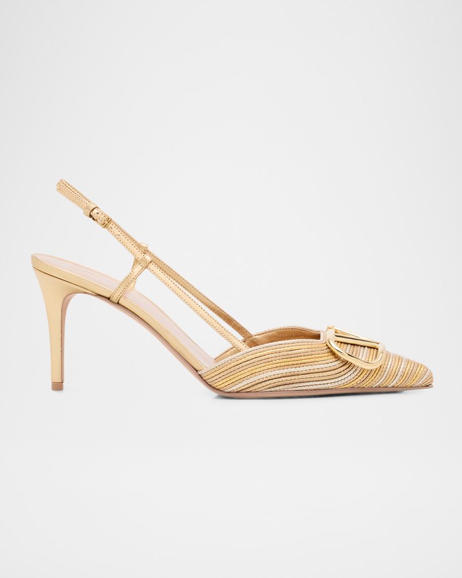 Valentino Garavani 80mm VLogo Signature Metallic Slingback Pumps