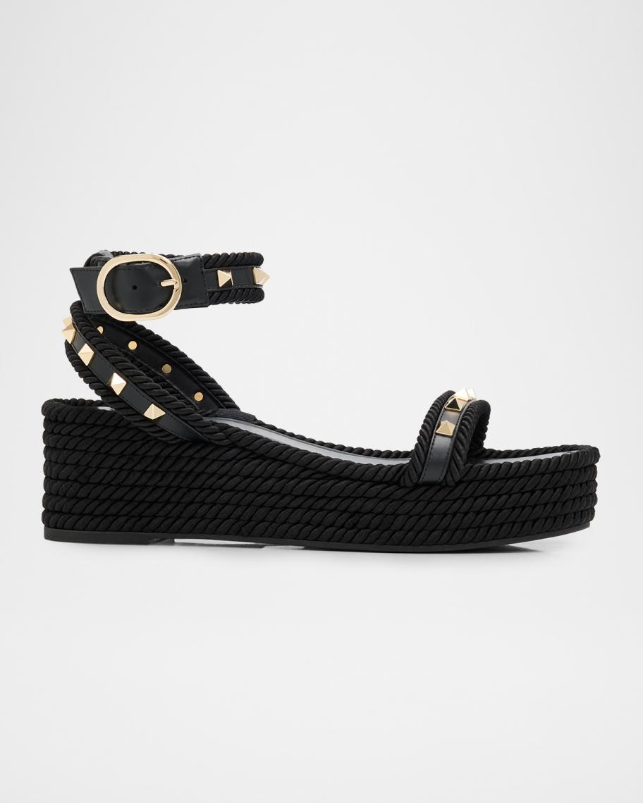 Valentino Garavani 45mm Rockstud Torchon Ankle Strap Espadrille