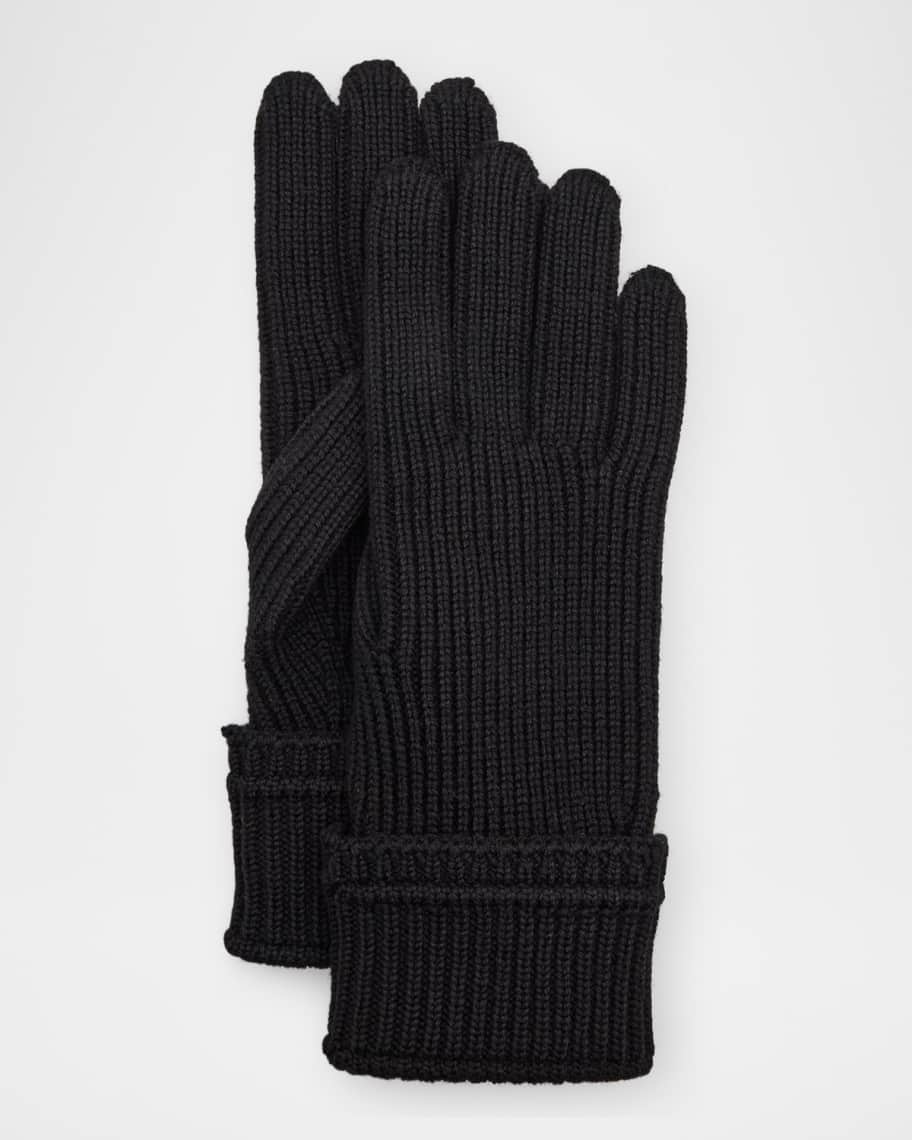 Burberry Men's Embroidered Logo Patch Wool-Blend Knit Gloves