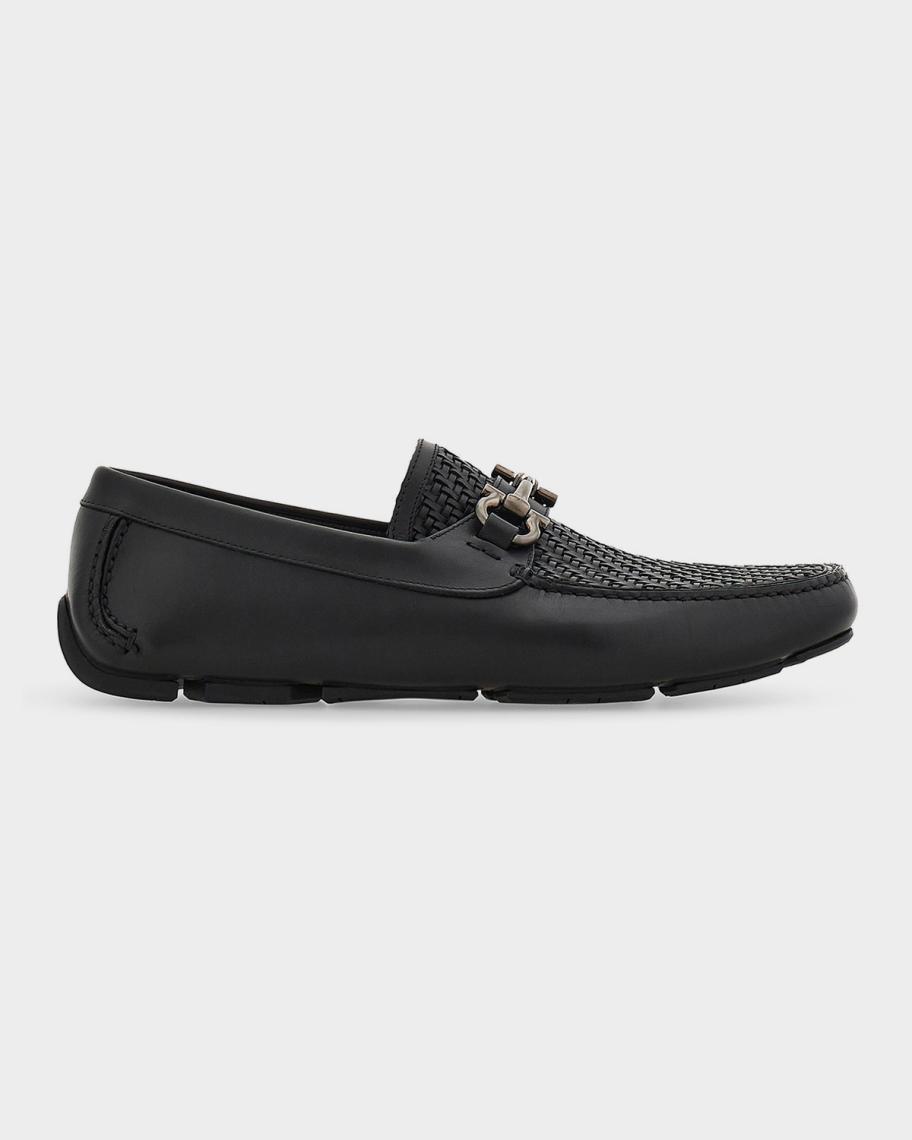 Ferragamo Men's Gancini-Buckle Woven Leather Drivers | Neiman Marcus