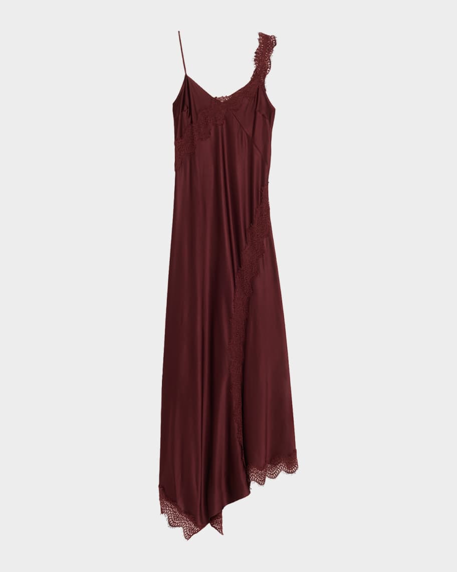 Veronica Beard Vernon Lace-Trim Satin Slip Dress