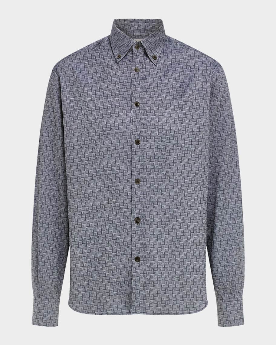 Ferragamo Men's Geometric Gancini Cotton Button-Down Shirt
